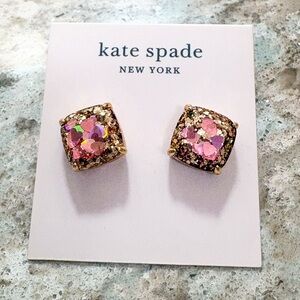 kate spade Pink and Gold Glitter Square Stud Earrings